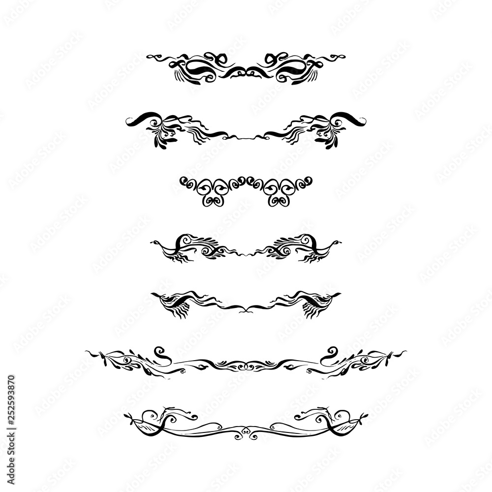 set of decorative text dividers. hand-drawn with ink and brush vector illustration