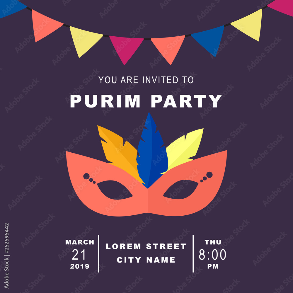 Happy Purim, jewish celebration party invitation concept. Masquerade ...