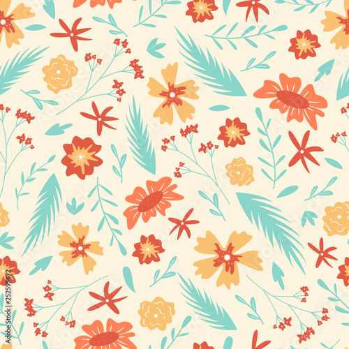 Hand-drawn floral seamless pattern. Vector botanical illustration.