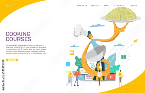 Cooking courses vector website landing page design template