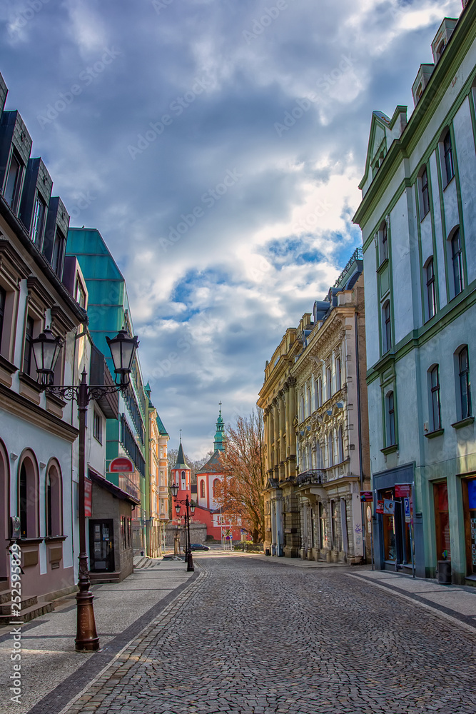 Old Street in Liberec at the morning, downtown  Liberec, Czech Republic, Europe, Street, the Liberec Castle