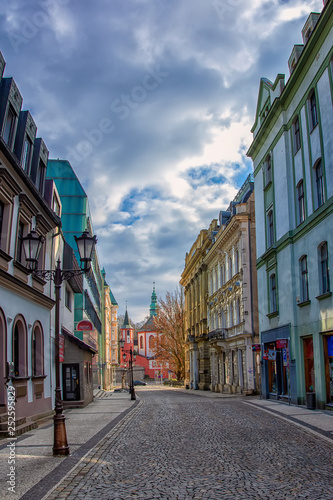 Old Street in Liberec at the morning  downtown  Liberec  Czech Republic  Europe  Street  the Liberec Castle