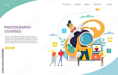 Photography courses vector website landing page design template
