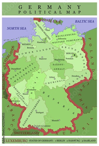 Germany political map green shades in English