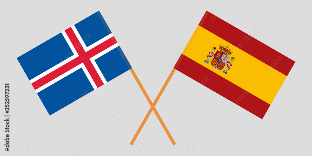 Iceland and Spain. The Icelandic and Spanish flags. Official colors. Correct proportion. Vector Iceland and Spain. The Icelandic and Spanish flags. Official colors. Correct proportion. Vector