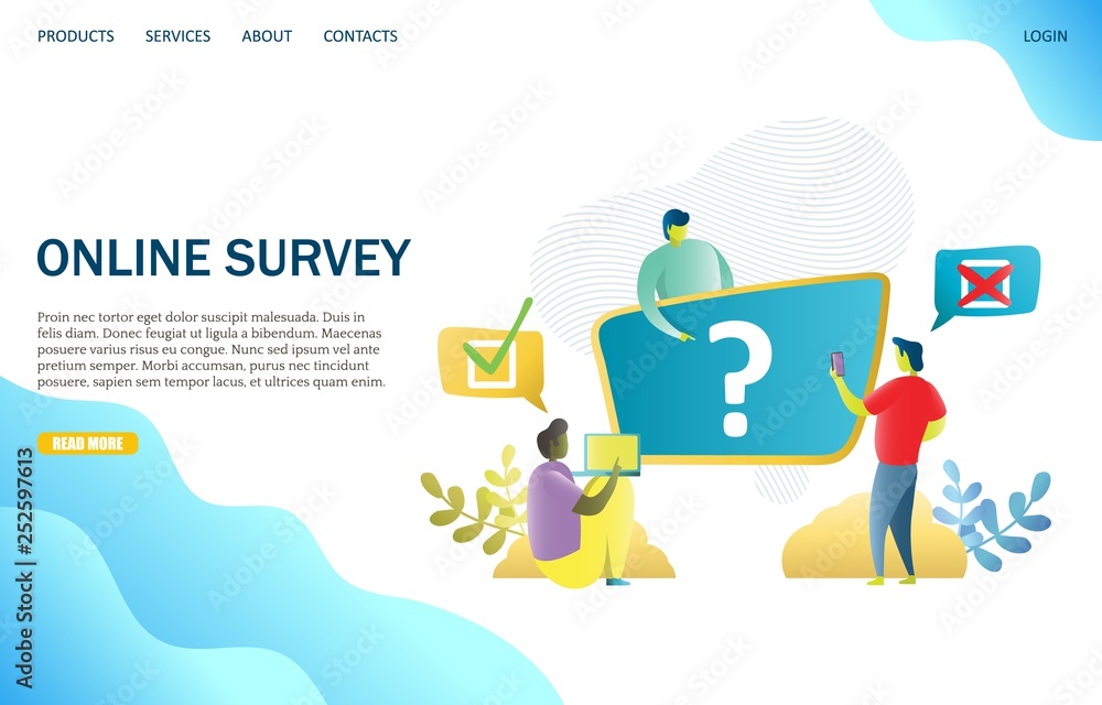 Online survey vector website landing page design template
