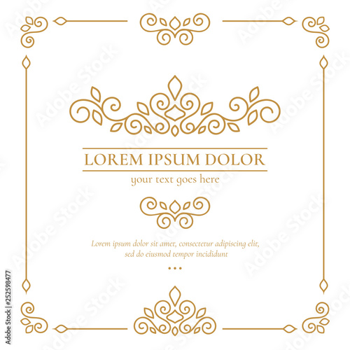 Golden vector emblem. Elegant, classic vector. Can be used for jewelry, beauty and fashion industry. Great for logo, monogram, invitation, flyer, menu, brochure, background, or any desired idea. photo