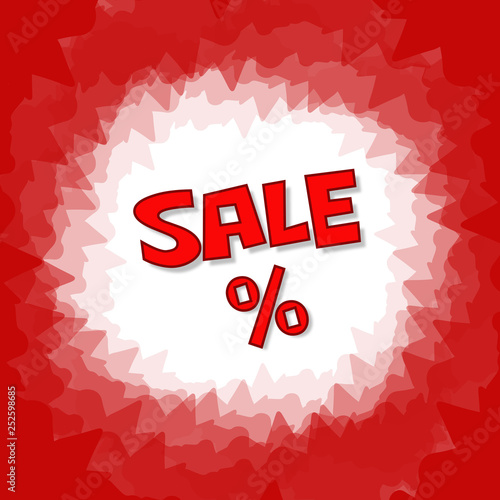 Red Text sale and percent banner. Red Icon, texture and vector background in square format.
