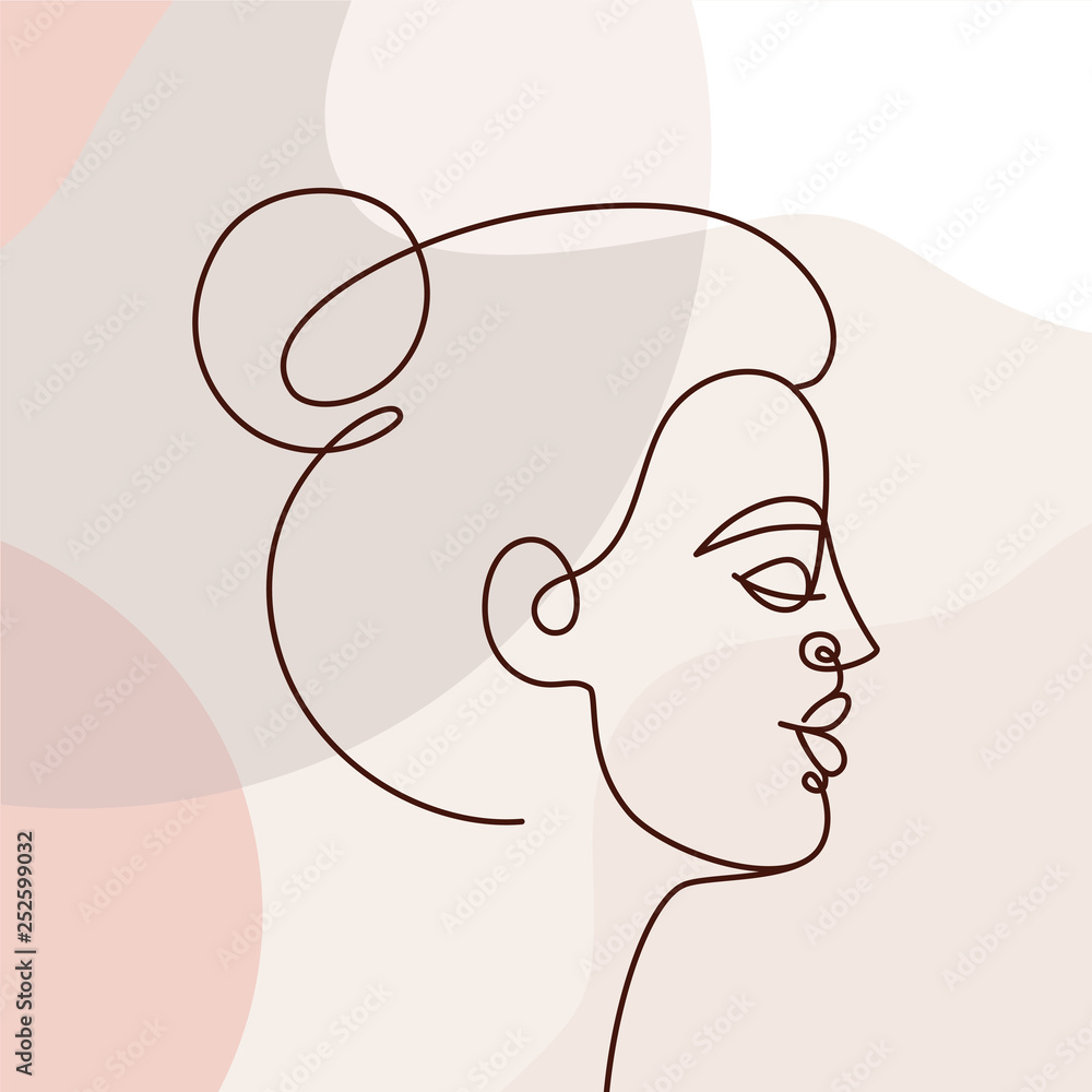 Vector illustration in continuous line style - minimalistic female portrait