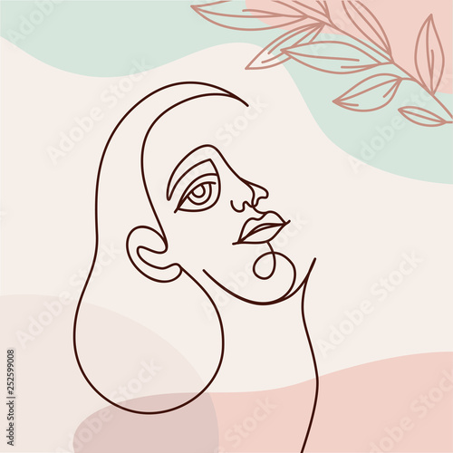 Vector illustration in continuous line style - minimalistic female portrait