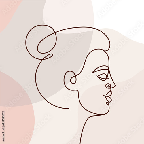 Vector illustration in continuous line style - minimalistic female portrait