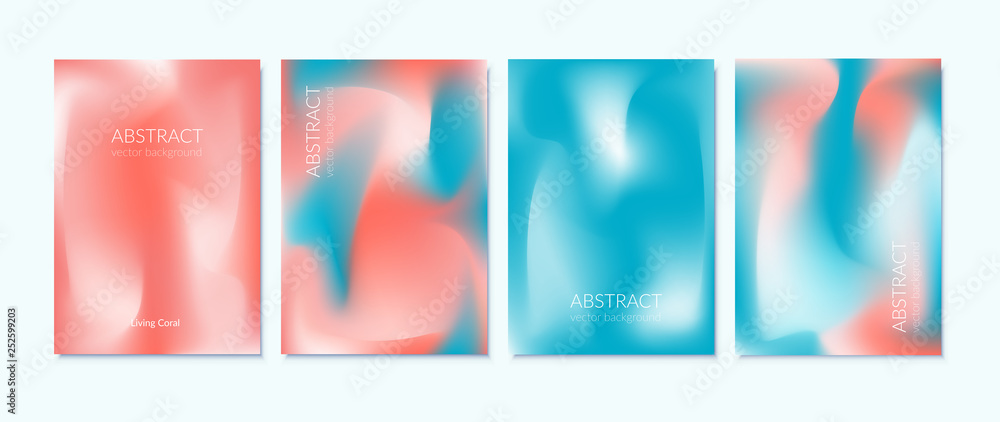 Blurred Gradient Vector Background. Modern abstract brochure, leaflet, flyer, cover, catalog, annual report templates set. Vector illustration with trendy Living Coral & Turquoise colors .