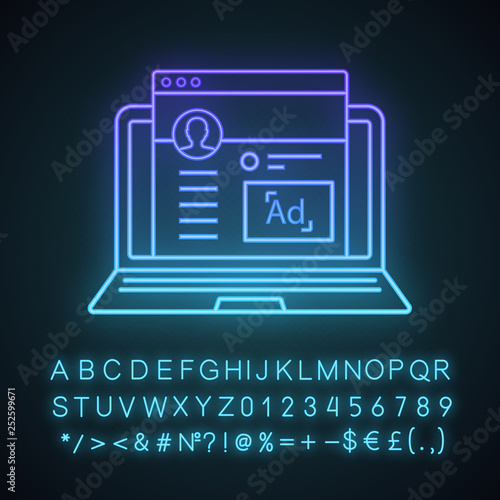 Social media marketing neon light icon