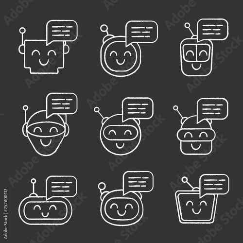 Chatbots messages chalk icons set