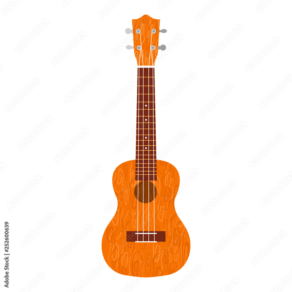 Ukulele Hawaiian guitar. From brown wood. Realistic vector illustration.