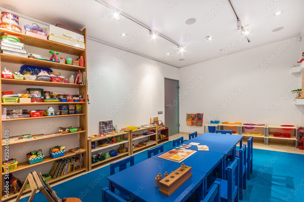 Interior of preschool kindergarten. Art room for education children's creativity