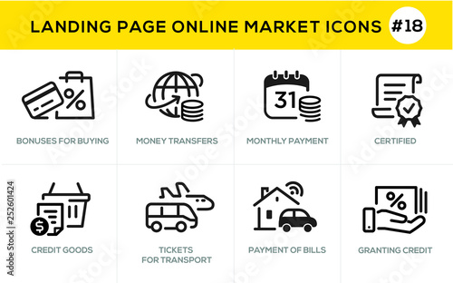 Flat line design concept icons for online shopping, website banner and landing page