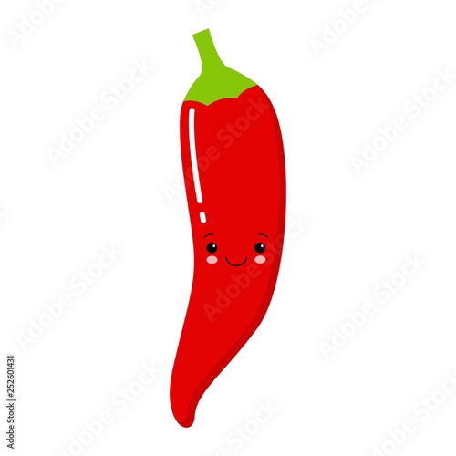 Red chili pepper vector illustration in flat style isolated on white background. Cartoon vegetables.