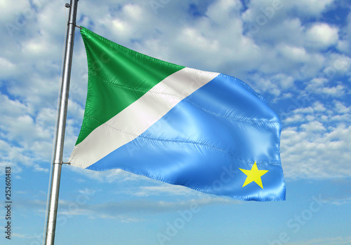 Mato Grosso do Sul state of Brazil flag waving sky background 3D illustration photo