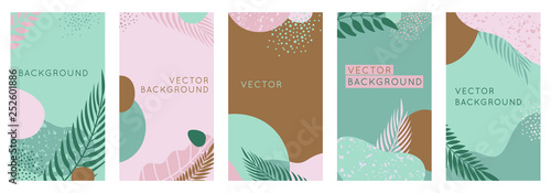 Vector set of abstract creative backgrounds in minimal trendy style with copy space for text - design templates for social media stories and bloggers - simple, stylish designs for invitations, packagi