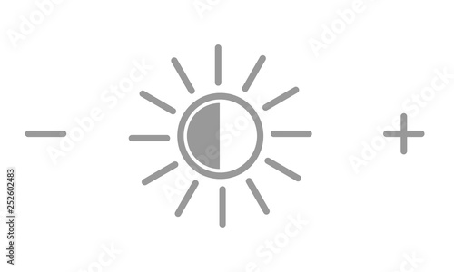 Brightness icon or symbol. Sun with plus and minus icons. Vector illustration.