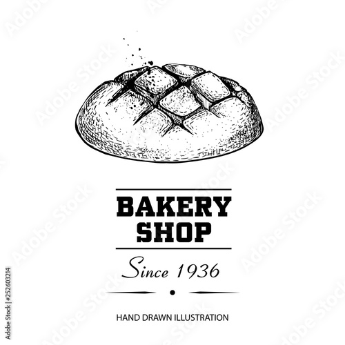 Bread bun sketch drawing. Hand drawn sketch style bakery shop product. Fresh morning baked food vector illustration for menu design, labels and packaging. Isolated on white background.