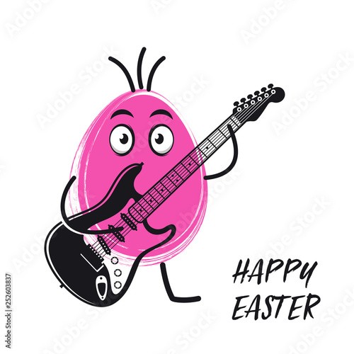 Easter egg playing electric guitar funny vector illustration