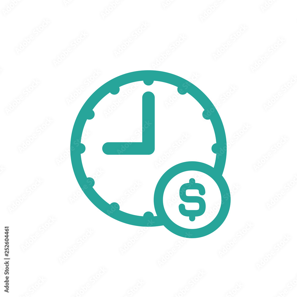 blue clock with dollar sign. Flat icon isolated on white. blue clock with dollar sign. Flat icon isolated on white.