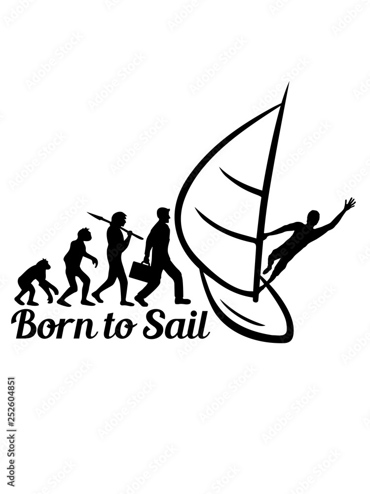 born to sail sailing evolution hobby meer wellen boot segeln schiff segelboot wasser schwimmen verein crew kapitän yacht segelschiff logo design clipart