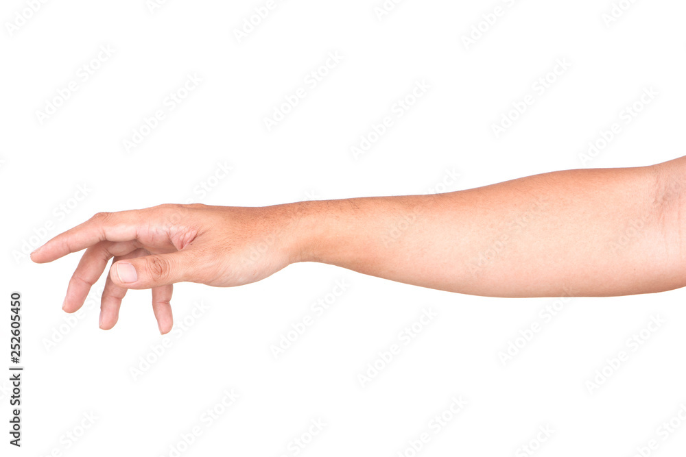 Male Caucasian hand gestures isolated over the white background, set of multiple images.