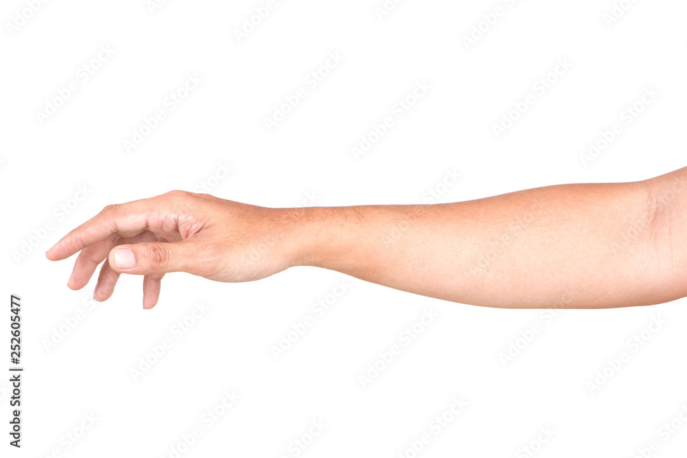 Male Caucasian hand gestures isolated over the white background, set of multiple images.