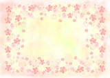 手描き　桜フレーム　パステル　背景（黄色ー黄緑）