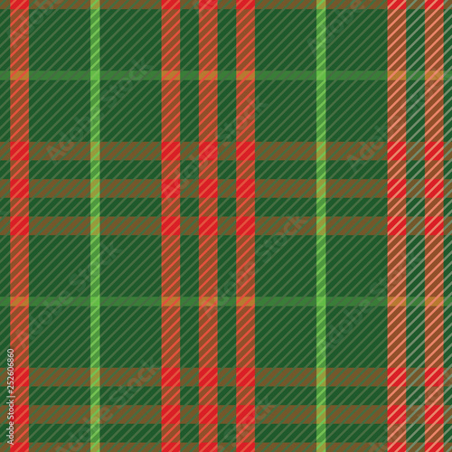 Vector of seamless repeat pattern with green and red geometrical. Beautiful tartan, checkered, plaid texture. Design for textile, fabric, decoration, wallpaper, wrapping, scrapbook or packaging. 