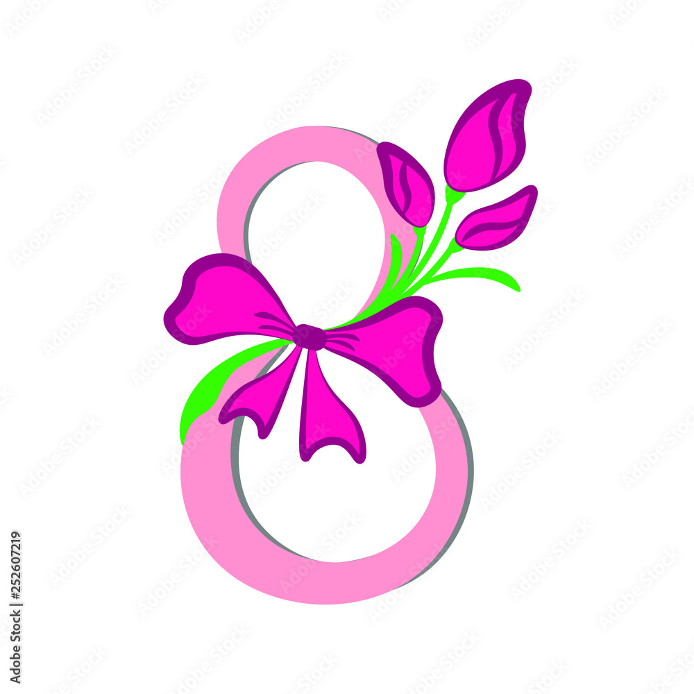 Design element. The figure eight is decorated with flowers. on white background. March 8 women's day. Design element. The figure eight is decorated with flowers. on white background. March 8 women's day.