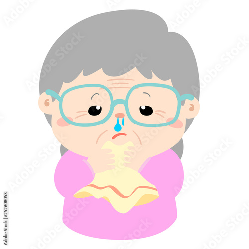 Ill grandmother runny nose cartoon vector