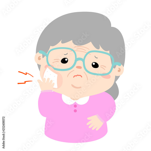 Grandmother having toothache cartoon vector.