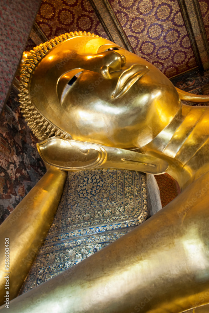 Bangkok Thailand, Head of golden reclining buddha at Wat Pho