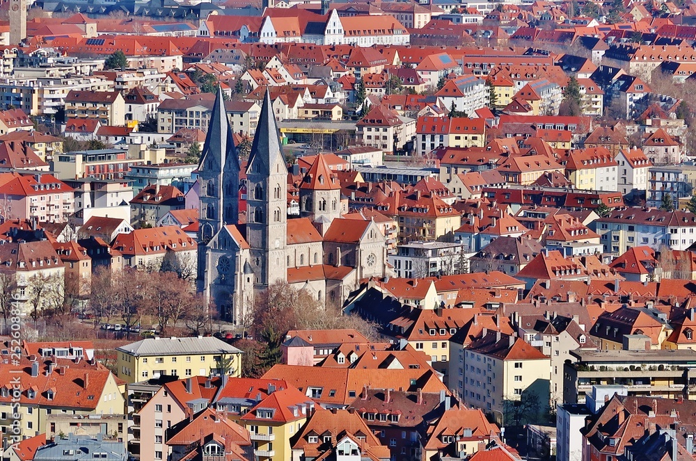 Obraz premium Würzburg, Adalberokirche, Blick vom Nikolausberg