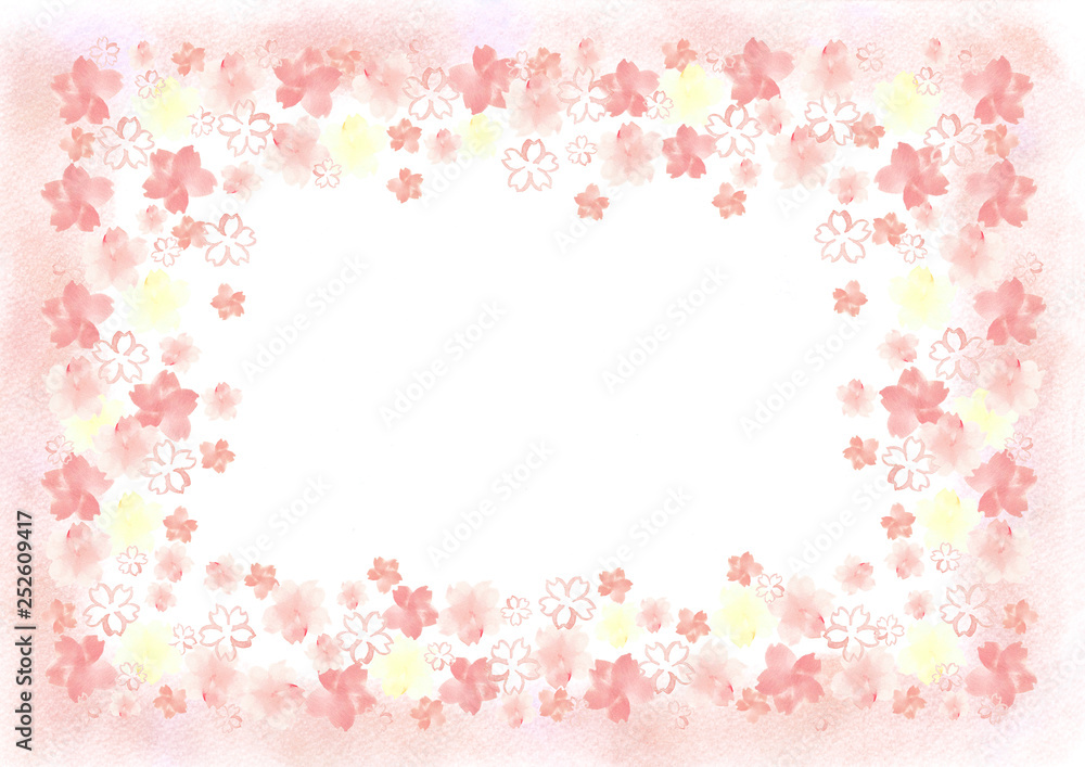 手描き　桜　フレーム　パステル（周囲）