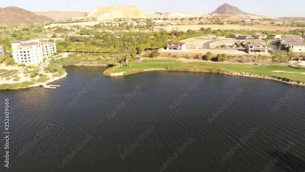 Aerial view of the beautiful landscape and building along the Lake Las Vegas Aerial view of the beautiful landscape and building along the Lake Las Vegas