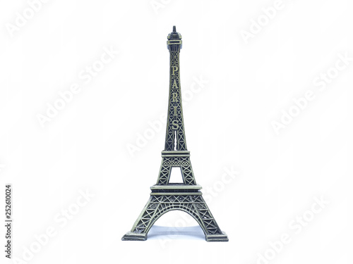 Fototapeta Naklejka Na Ścianę i Meble -  Beautiful Stylish Eiffel Tower of France Europe Model Statue Toys in White Isolated Background