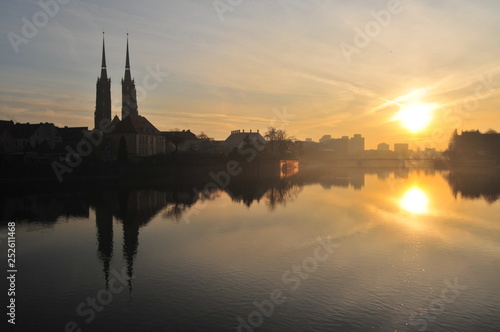 Cathedral of St. John the Baptist twin towers Odra river sunset Wroclaw, Poland, Europe © Emeryk_3_Drozdowski