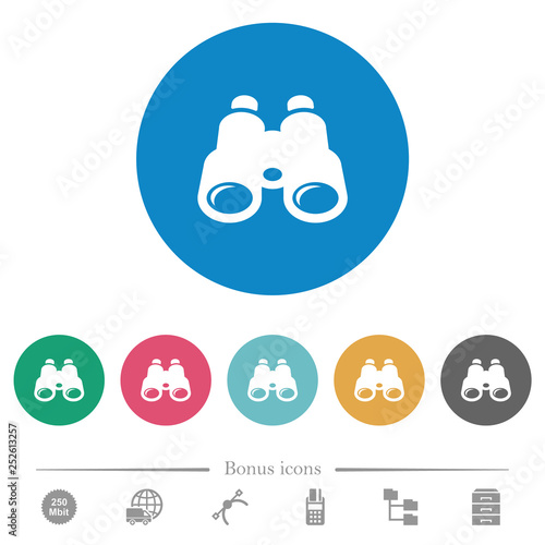 Binoculars flat round icons