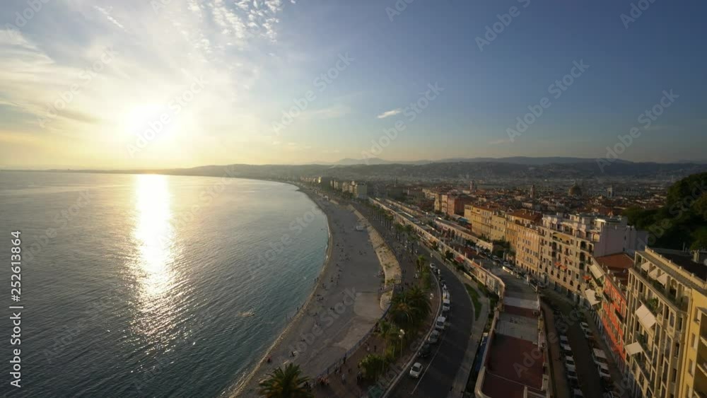Aerial sunset view of the famous Angel's Bay, Nice Aerial sunset view of the famous Angel's Bay, Nice