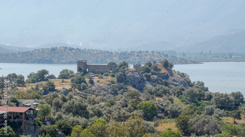 Lake of Bafa and  old castle ruins