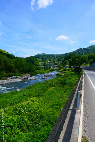 アユ釣りの名所、夏の気仙川。陸前高田 岩手 日本。７月上旬。