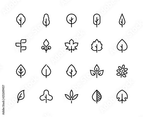 Leaf line icons. Minimalist modern plant design eco tree nature logo abstract geometric leaves. Vector eco leaf logo set
