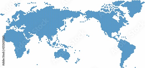 Violet hexagon shape world map on white background, vector illustration.