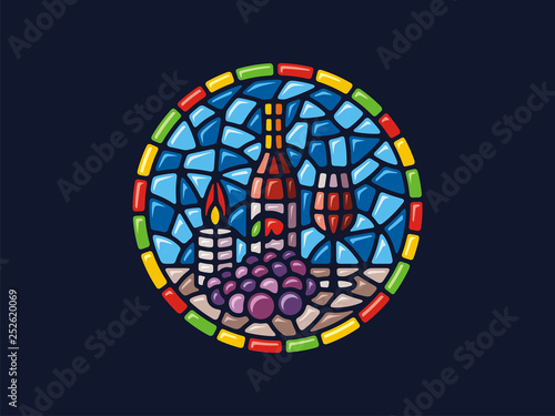Vector mosaic. Round illustration of still life. Can be used for application on Souvenirs, dishes, packaging, as well as for stained glass, panels, textiles, and so on.