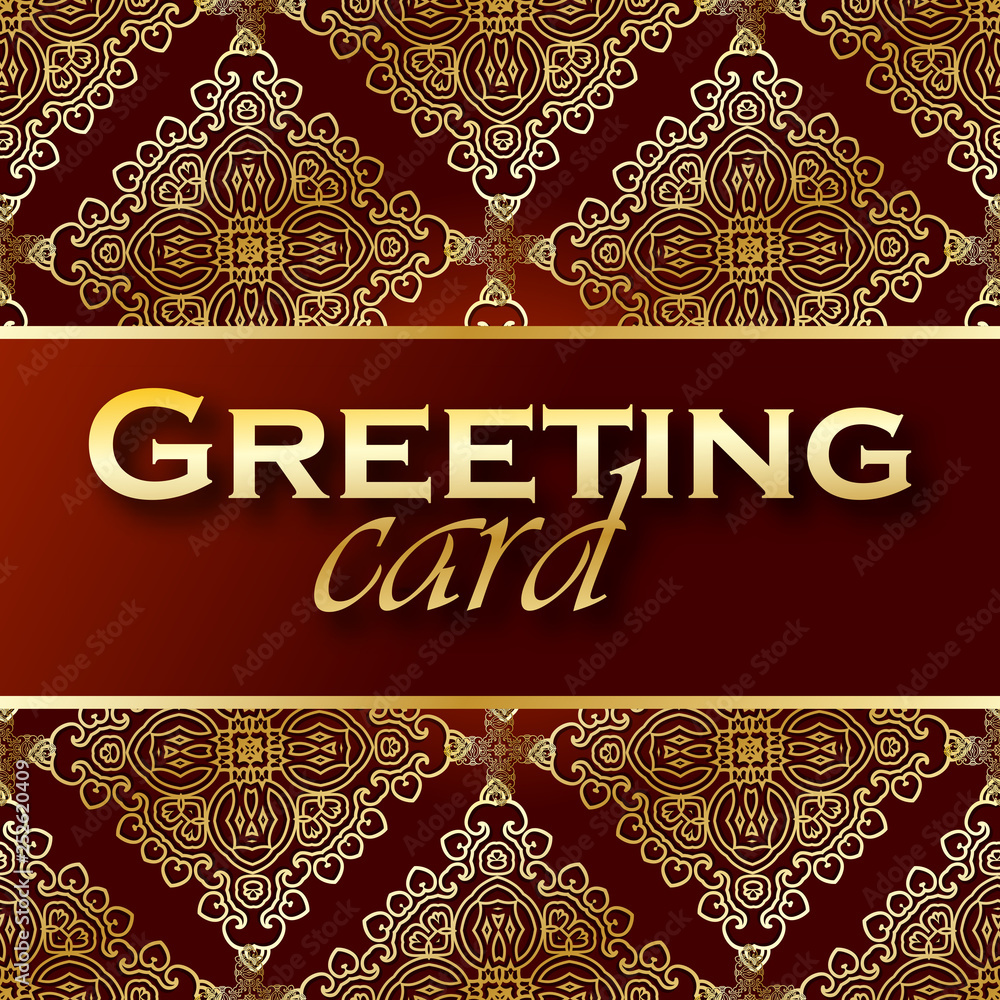 Greeting card on ethnic  pattern  . Congratulations or invitation to gentle seamless background from complex elements . Tribal Oriental motifs. Luxury